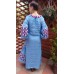 Boho Style Ukrainian Embroidered Maxi Broad Dress Light Blue with White/Blue Embroidery